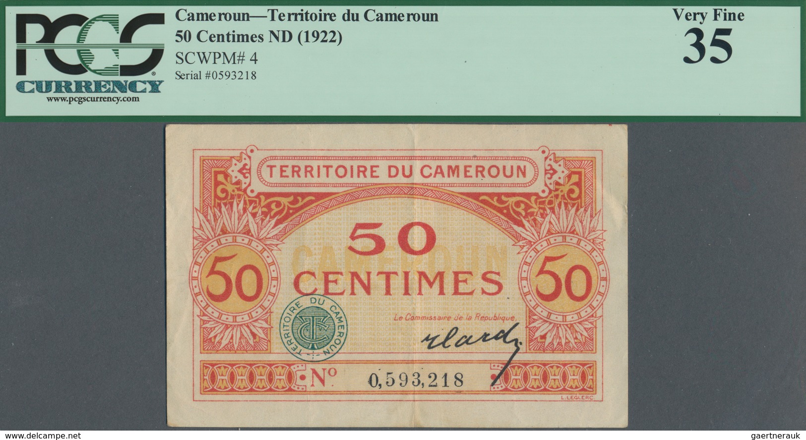 Cameroon / Kamerun: Territoire Du Cameroun - Commissaire De La République 50 Centimes ND(1922), P.4, - Kameroen