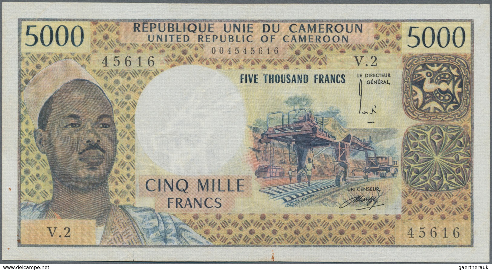 Cameroon / Kamerun: 5000 Francs ND(1974), P.17b, Some Minor Rusty Spots And A Few Pressed Folds. Con - Cameroun