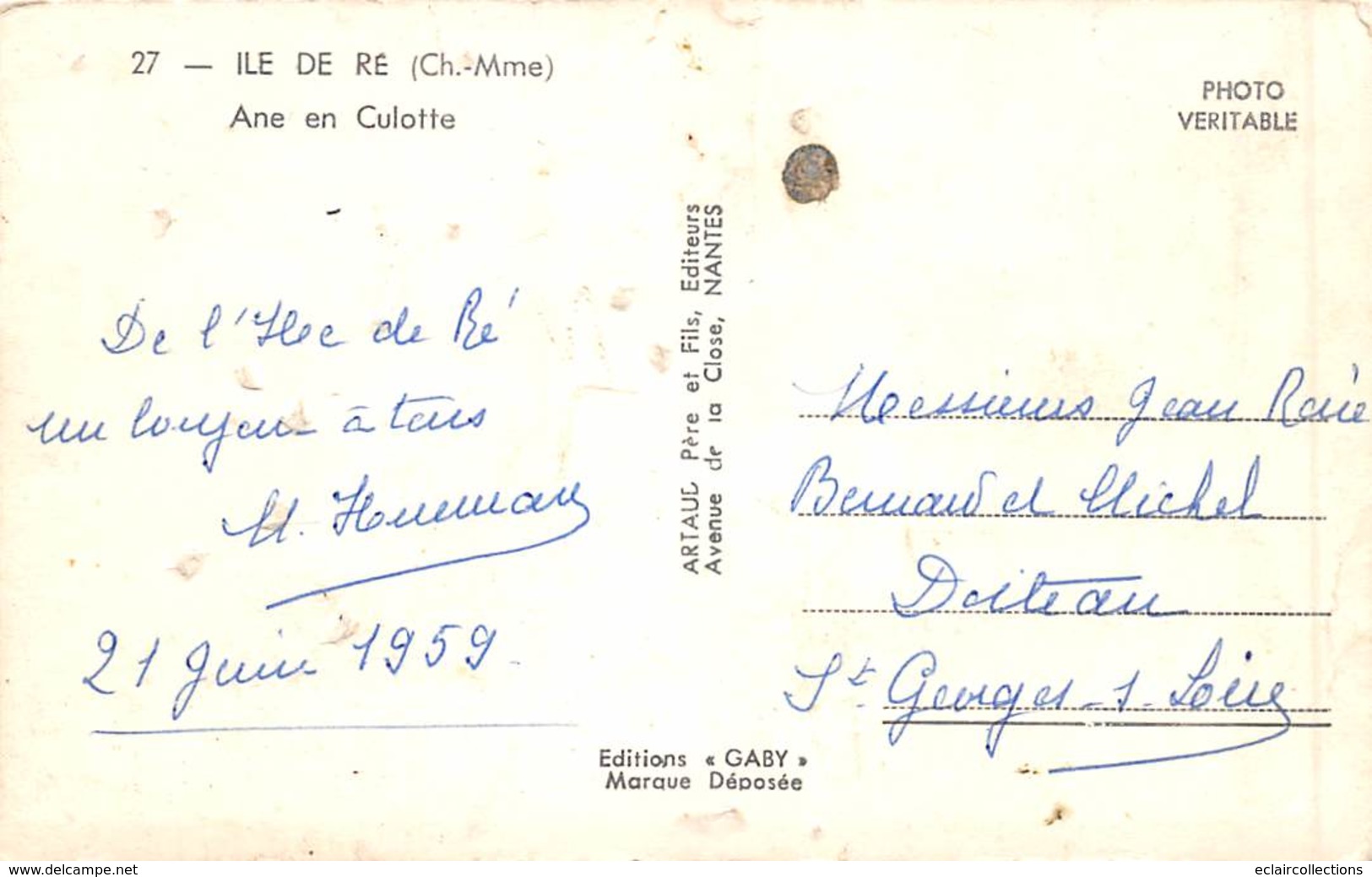 Ile De Ré.    17        Femmes Dans Les Vignes . Ane En Culotte    1958-2       (voir Scan) - Ile De Ré
