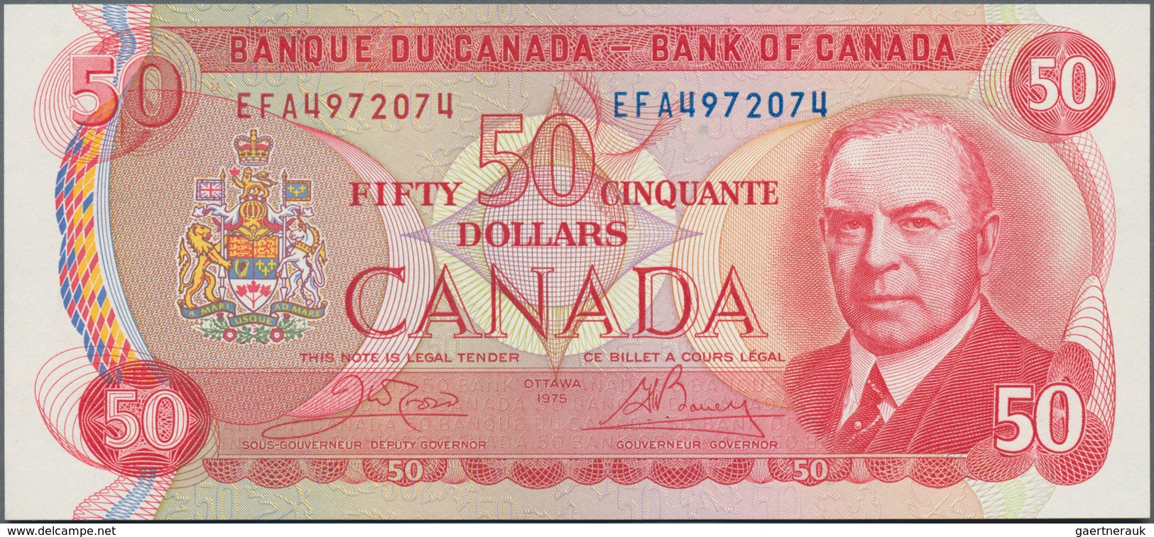 Canada: Bank Of Canada 50 Dollars 1975, P.90 In Perfect UNC Condition. - Canada