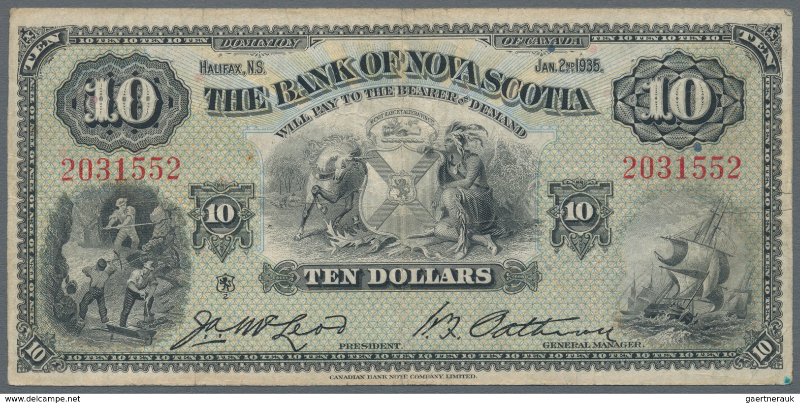Canada: The Bank Of Nova Scotia 10 Dollars 1935, P.S633, Great Original Shape With A Few Tiny Pinhol - Canada