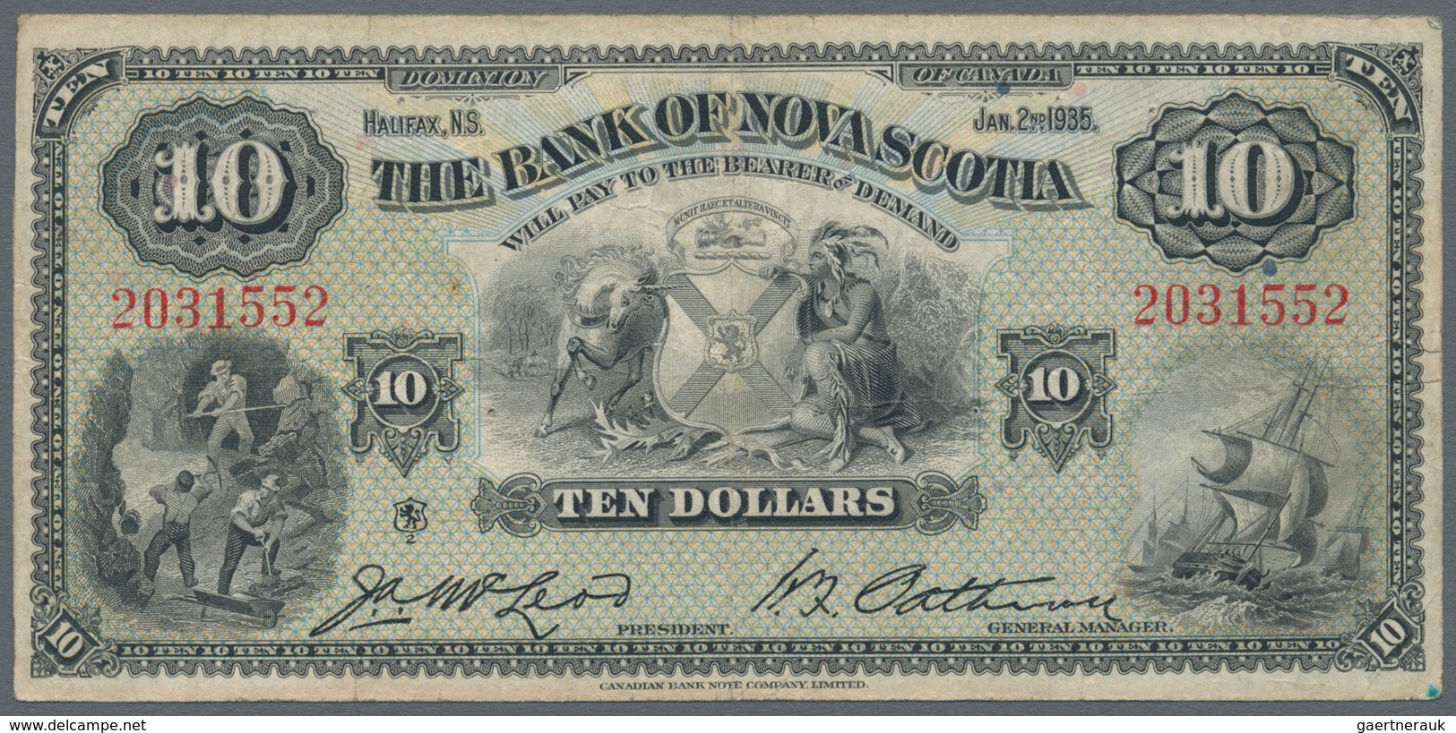 Canada: The Bank Of Nova Scotia 10 Dollars 1935, P.S633, Great Original Shape With A Few Tiny Pinhol - Kanada