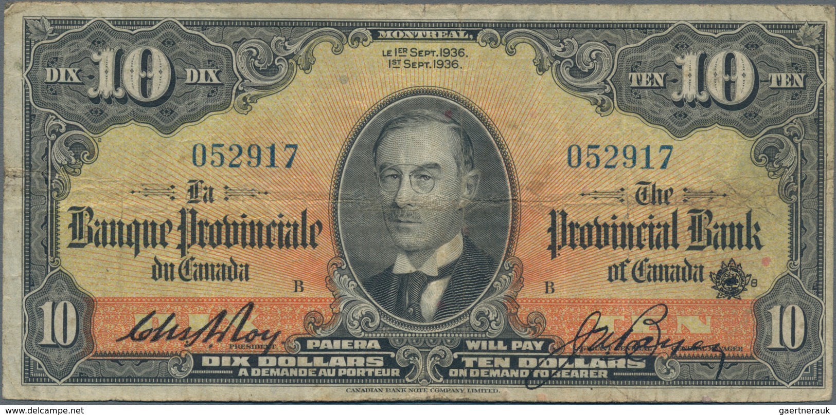 Canada: The Provincial Bank Of Canada 10 Dollars 1936, P.S922a, Still Nice With Bright Colors, Just - Canada