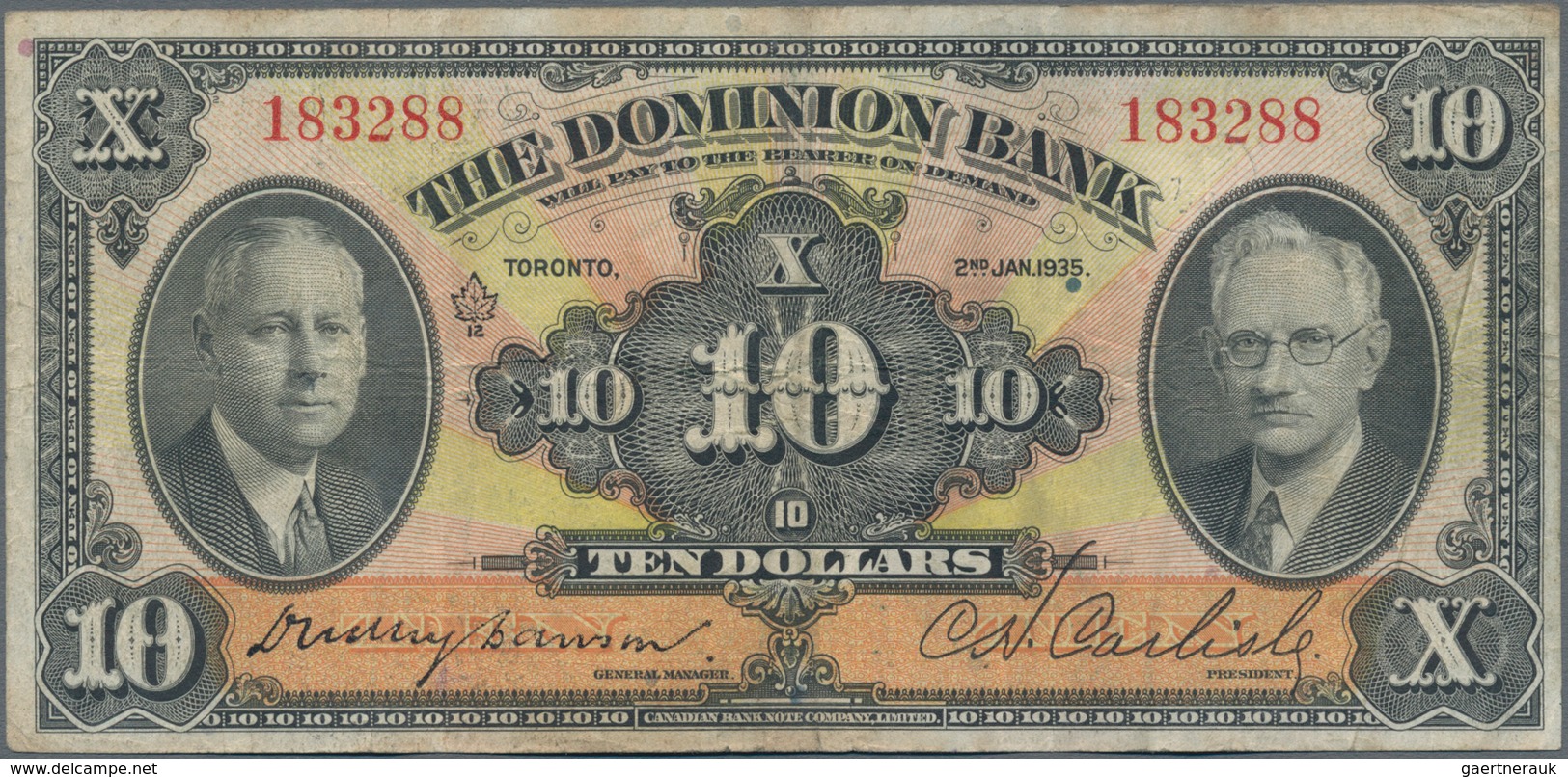 Canada: The Dominion Bank 10 Dollars 1935, P.S1034, Still Nice With A Few Folds And Lightly Toned Pa - Kanada