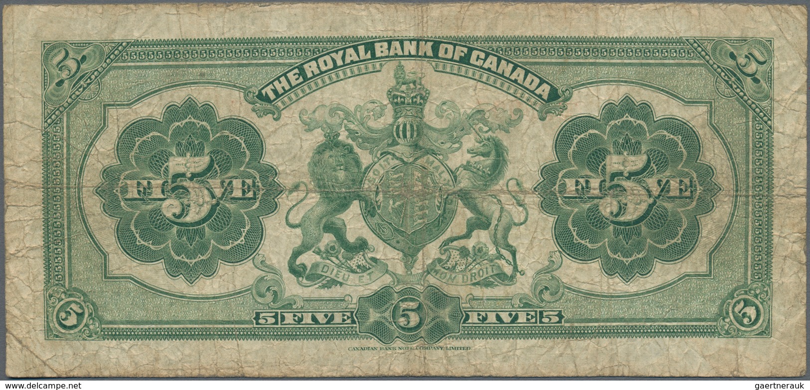 Canada: The Royal Bank Of Canada 5 Dollars 1927, P.S1383, Still Intact With Stained Paper And Some F - Kanada