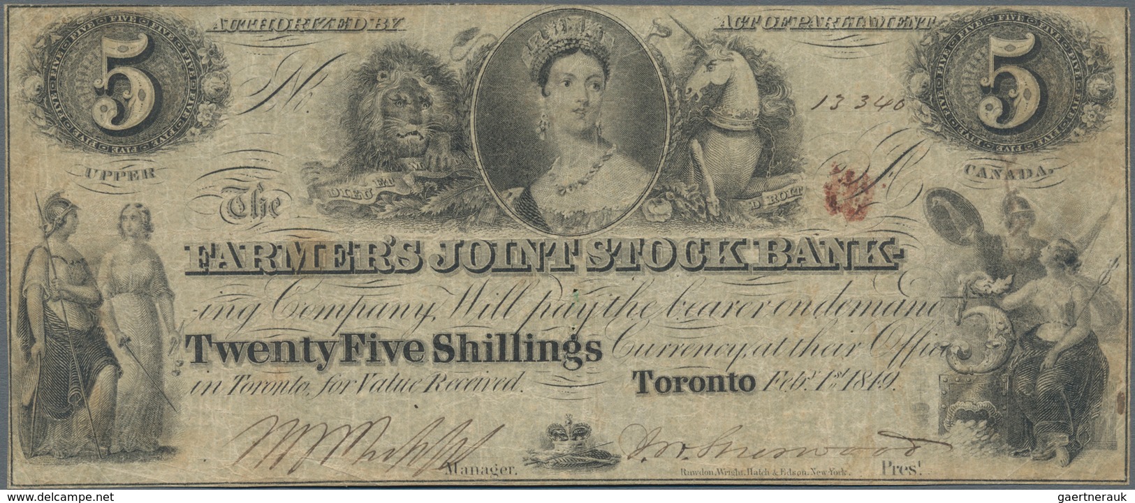 Canada: The Farmers Joint Stock Bank In Toronto, Pair With 25 Shillings And 5 Dollars 1849, P.NL, St - Canada