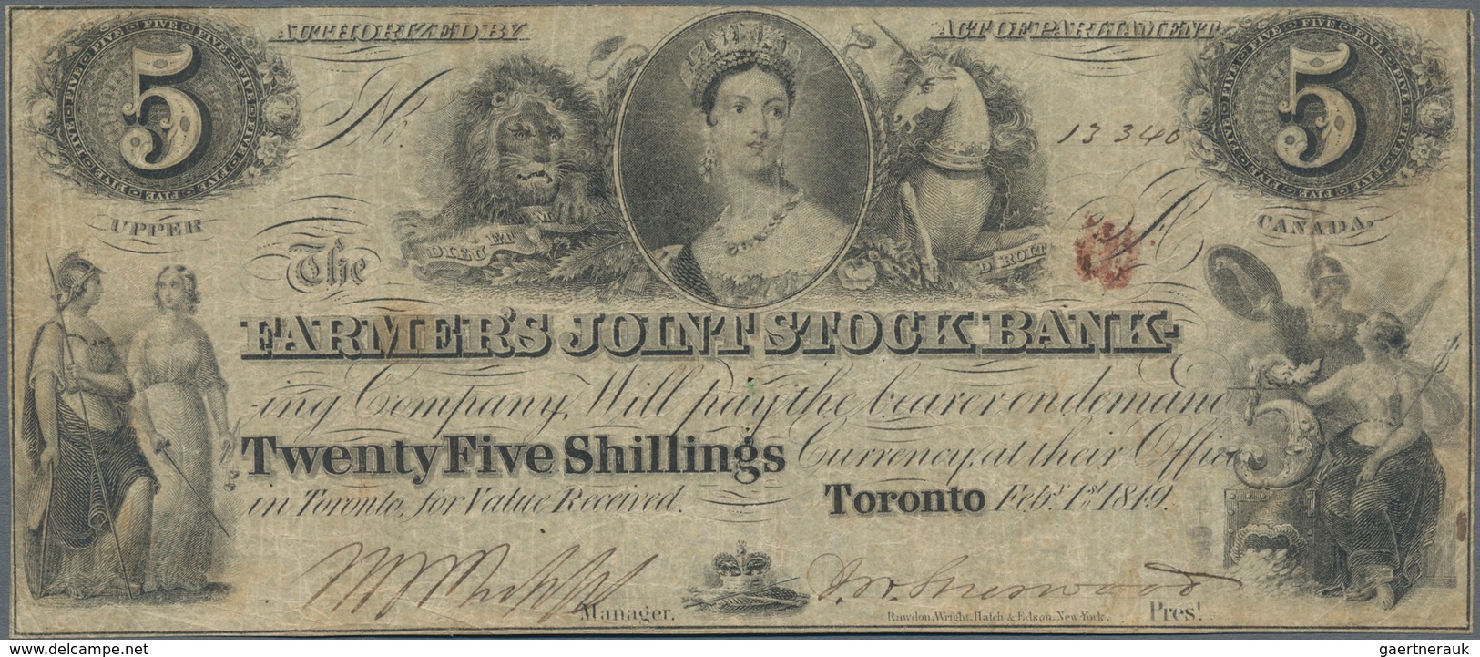 Canada: The Farmers Joint Stock Bank In Toronto, Pair With 25 Shillings And 5 Dollars 1849, P.NL, St - Kanada