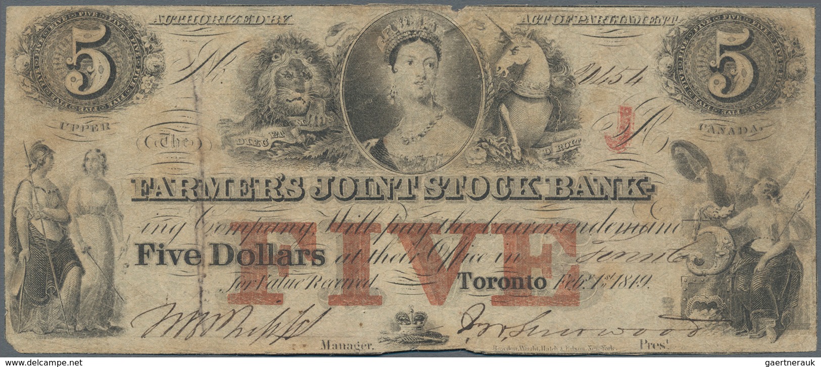 Canada: The Farmers Joint Stock Bank In Toronto, Pair With 25 Shillings And 5 Dollars 1849, P.NL, St - Kanada
