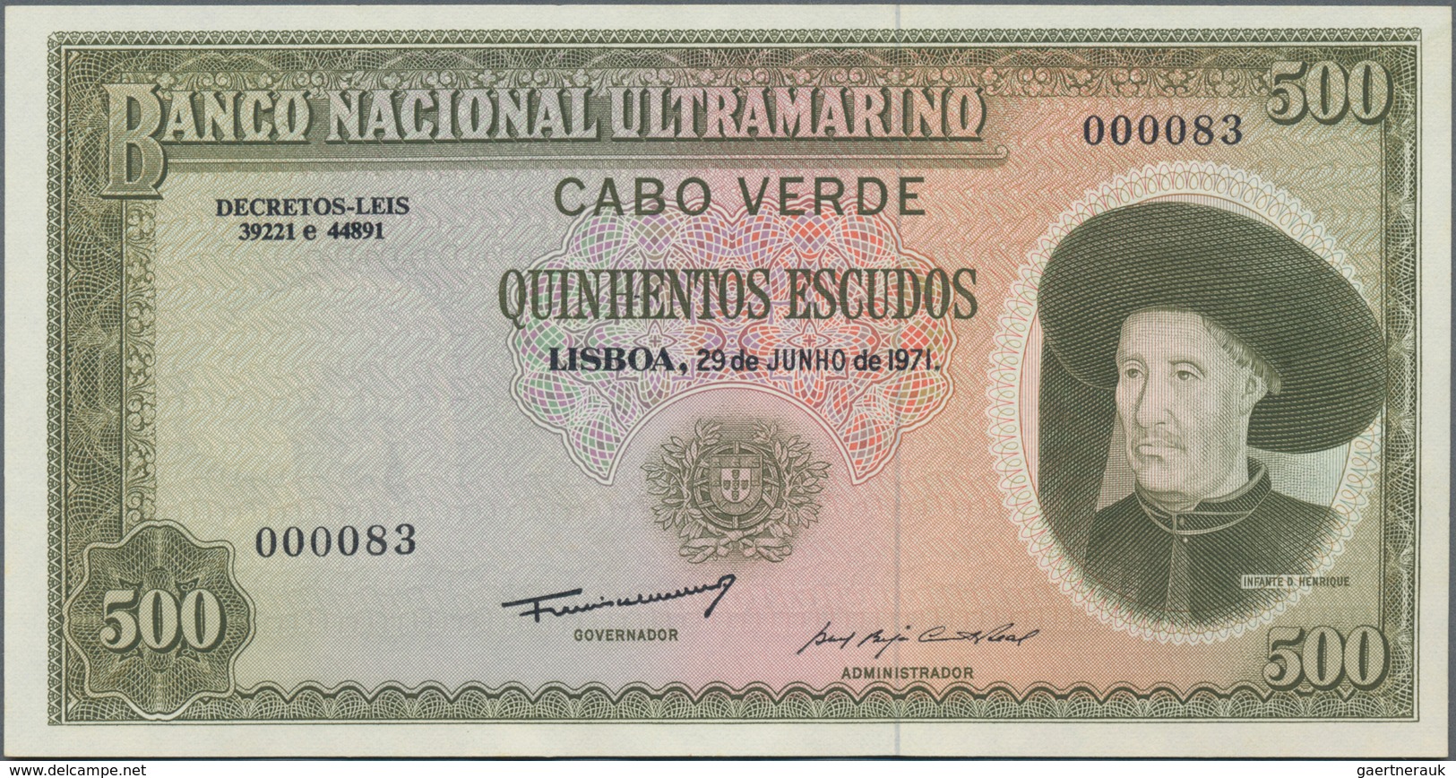 Cape Verde / Kap Verde: Banco Nacional Ultramarino 500 Escudos 1971 P.53A With Very Low Serial Numbe - Cap Vert