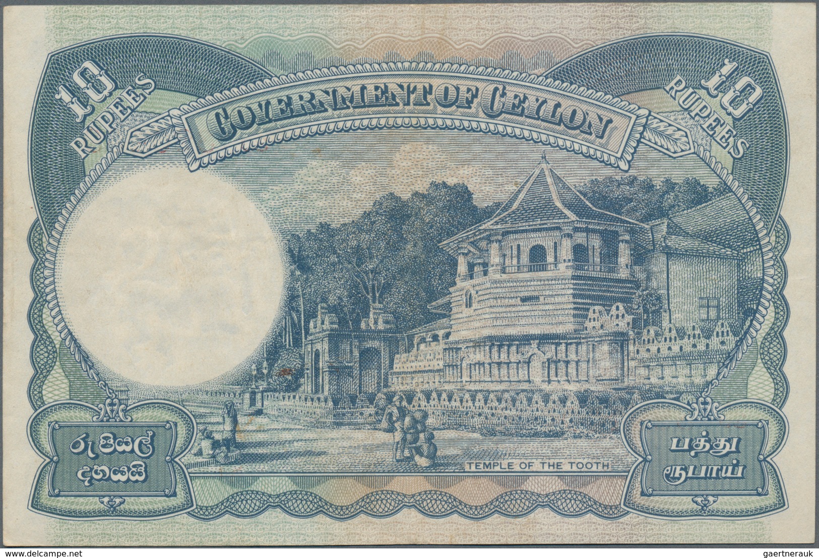 Ceylon: The Government Of Ceylon 10 Rupees 1945, P.36A, Great Condition Without Pinholes Or Repairs, - Sri Lanka