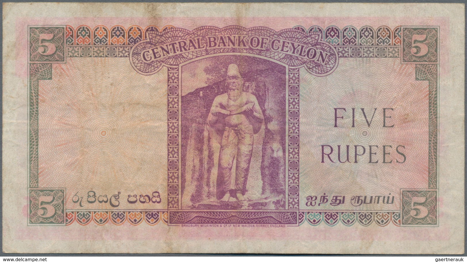 Ceylon: 5 Rupees 1952, P.51, Nice And Still Fresh Color Note With Some Minor Spots And Creases In Th - Sri Lanka