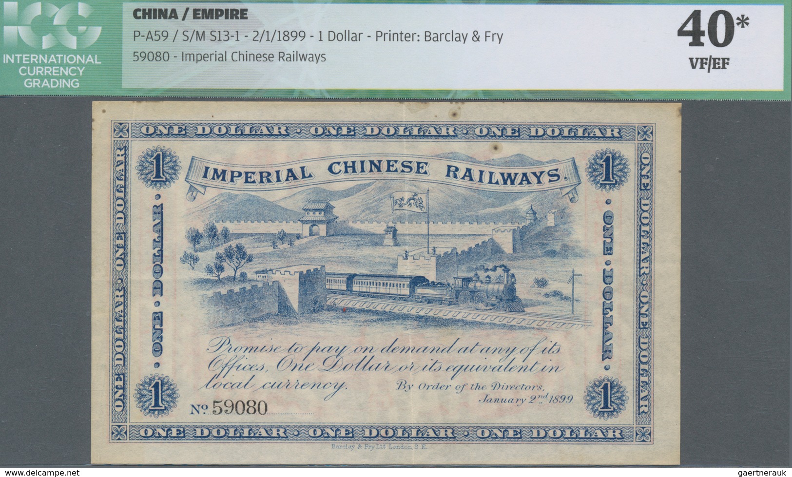 China: Imperial Chinese Railways 1 Dollar 1899, P.A59, Stonger Vertical Fold And Rusty Spots, ICG Gr - Chine