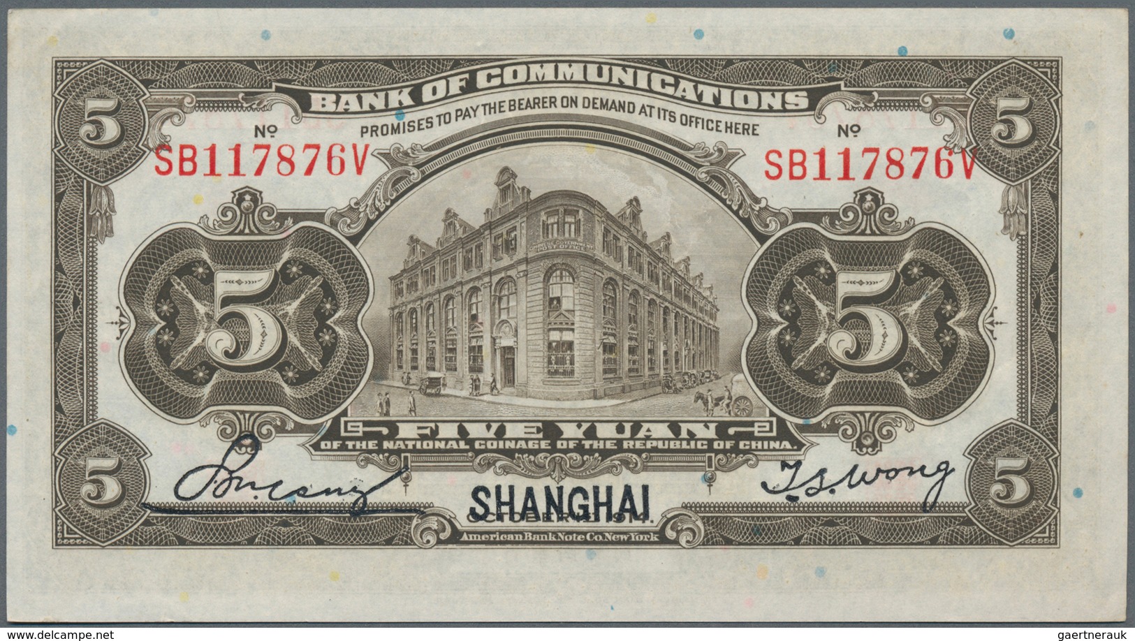 China: Bank Of Communications, Set With 3 Banknotes Series 1914 With 5 Yuan SHANGHAI P.117n (aUNC), - Chine