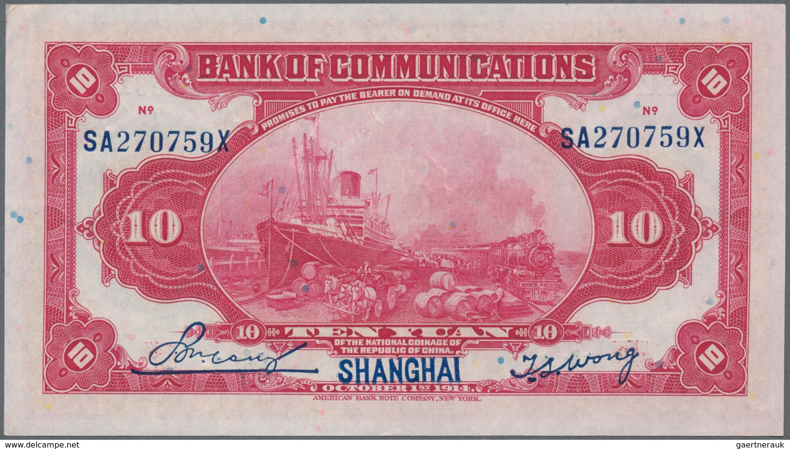 China: Bank Of Communications, Set With 3 Banknotes Series 1914 With 5 Yuan SHANGHAI P.117n (aUNC), - China