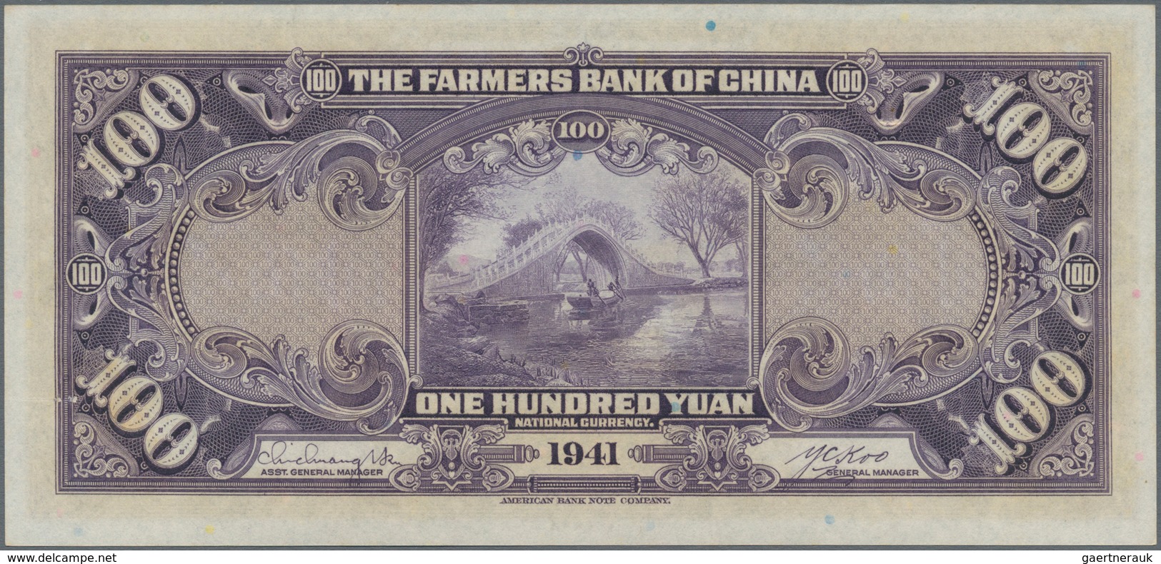 China: Farmers Bank Of China 100 Yuan 1941, P.477a, Very High Denomination Of This Series And In Gre - Chine