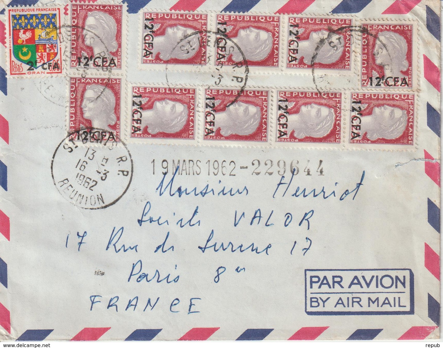 Lettre Par Avion 1962 De St Denis Pour La France - Lettres & Documents