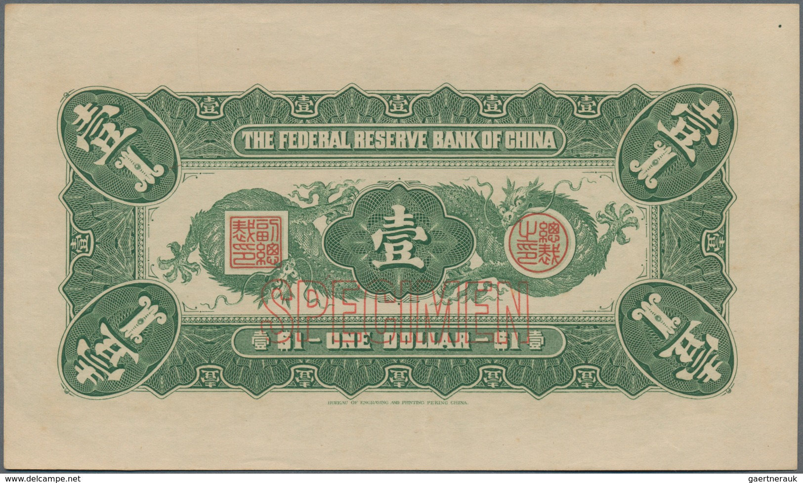 China: Japanese Puppet Banks - Federal Reserve Bank Of China 1 Dollar 1938 Front And Reverse SPECIME - Chine