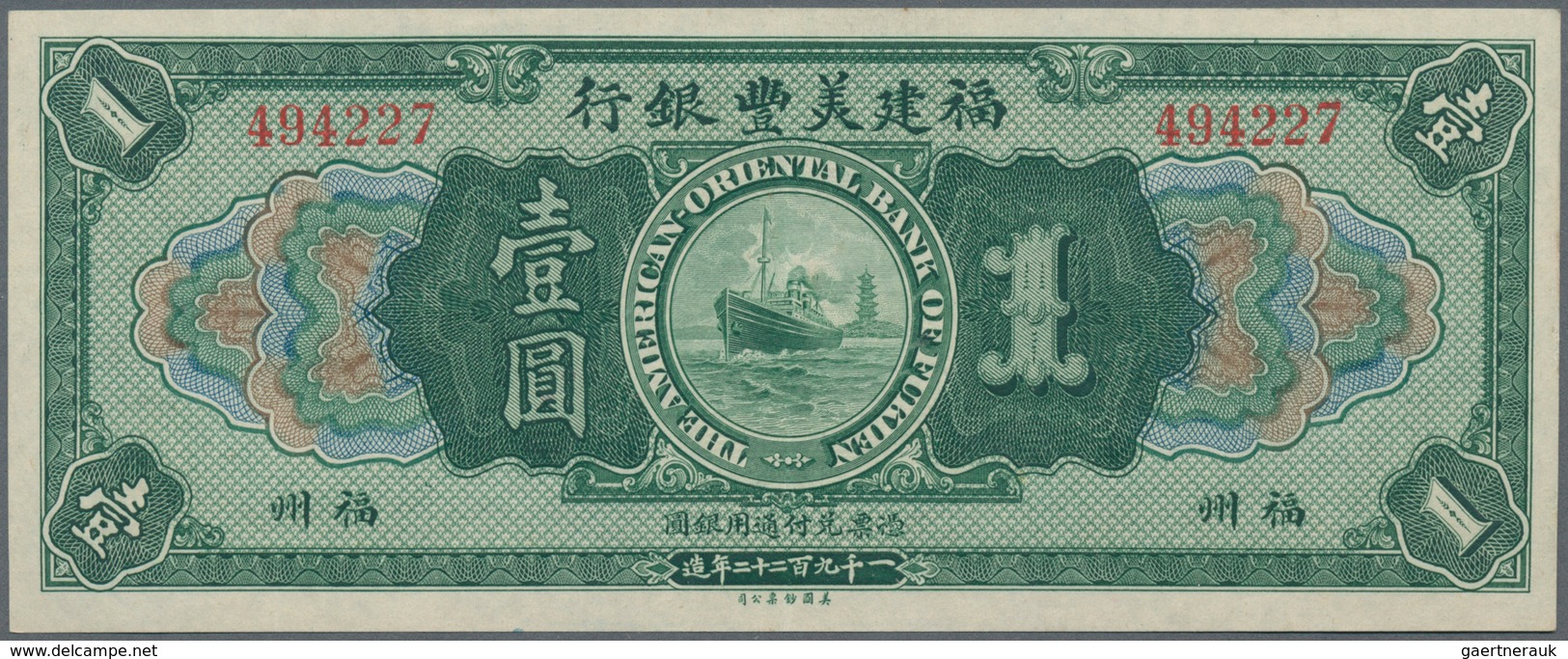 China: American-Oriental Bank Of Fukien 1 Silver Dollar 1922, P.S107a, Two Soft Folds At Center And - China