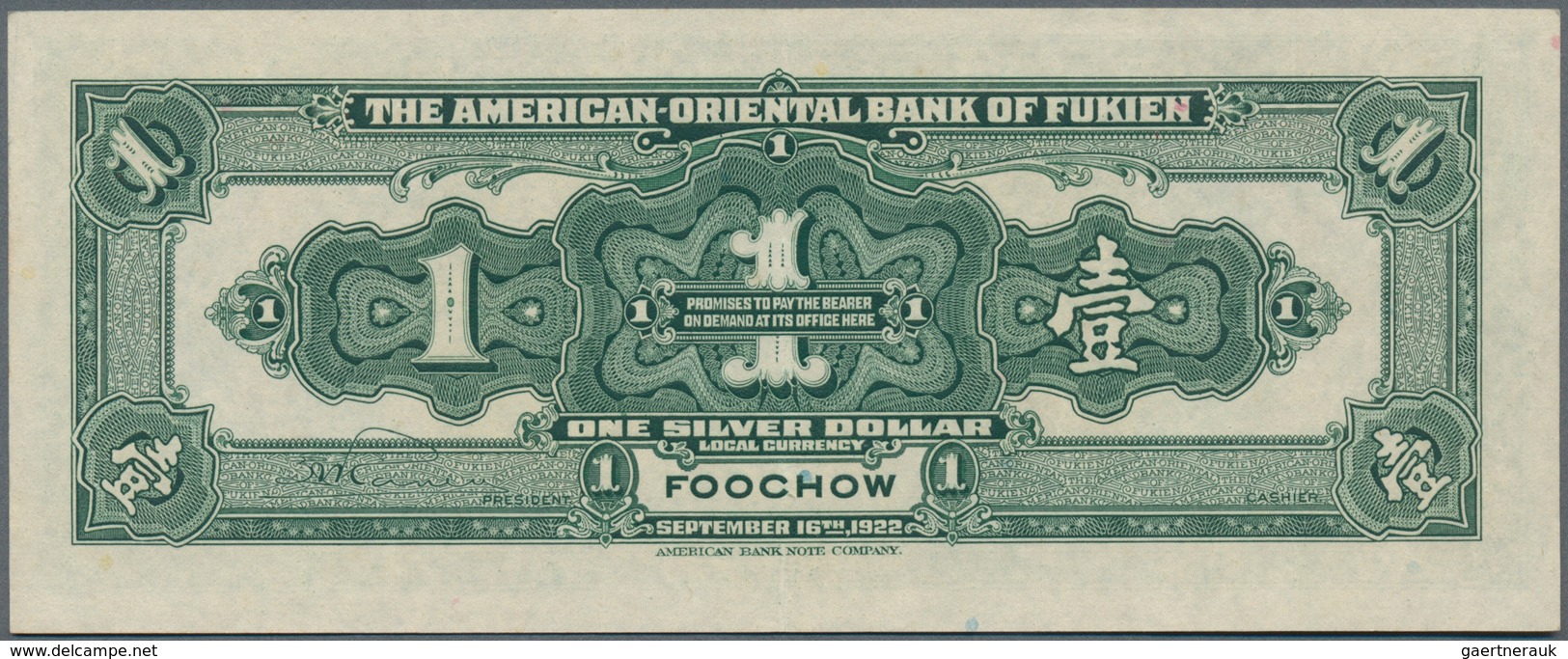 China: American-Oriental Bank Of Fukien 1 Silver Dollar 1922, P.S107a, Two Soft Folds At Center And - Chine