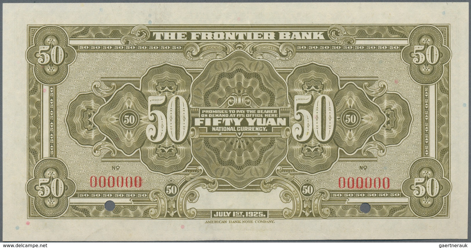 China: Frontier Bank, Harbin set with 5 banknotes series 1925 comprising 1, 5, 10, 50 and 100 Yuan S