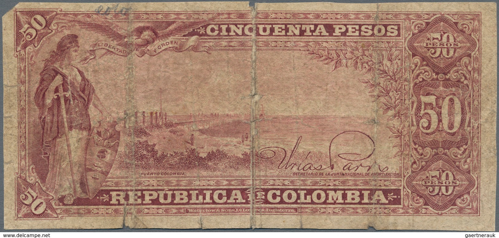 Colombia / Kolumbien: Republica De Colombia 50 Pesos 1904, P.314, Cut Borders, Small Missing Part At - Kolumbien