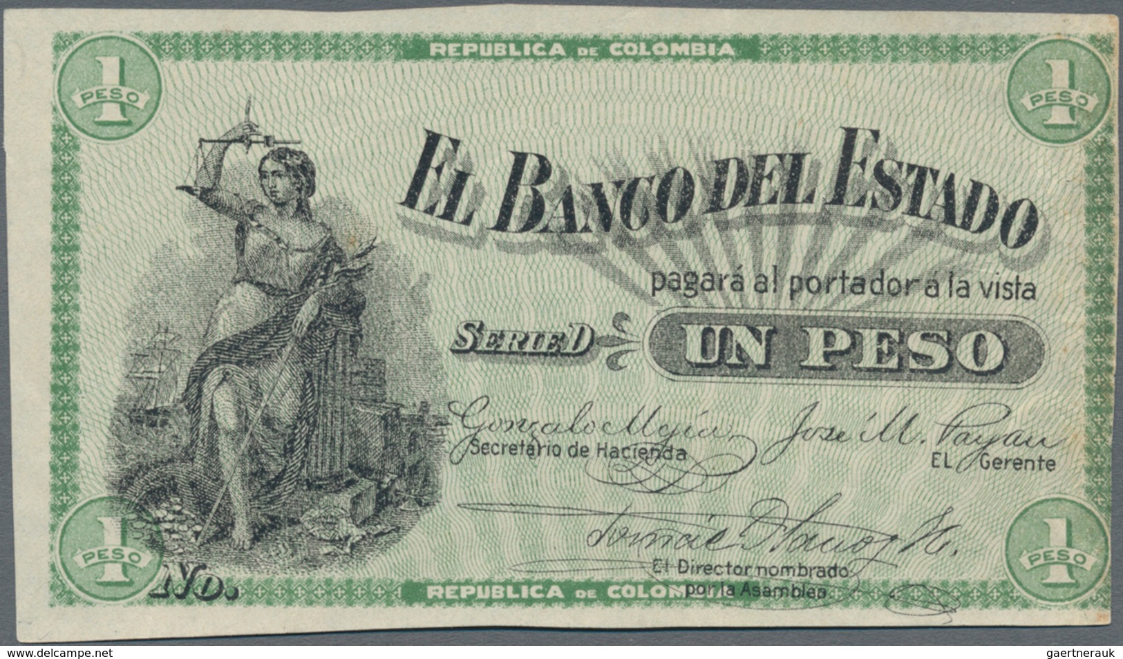 Colombia / Kolumbien: Banco Del Estado 1 Peso 1900 Uniface Front Proof, P.S504p, Unfolded With Sever - Kolumbien