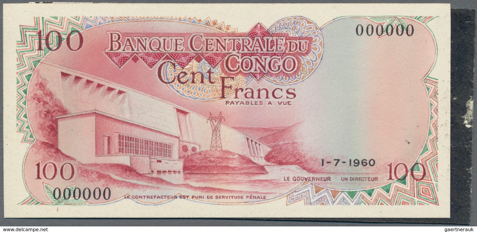 Congo / Kongo: Banque Central Du Congo - Zaire Front And Back Composite Essay For 100 Francs 1960 Wi - Ohne Zuordnung