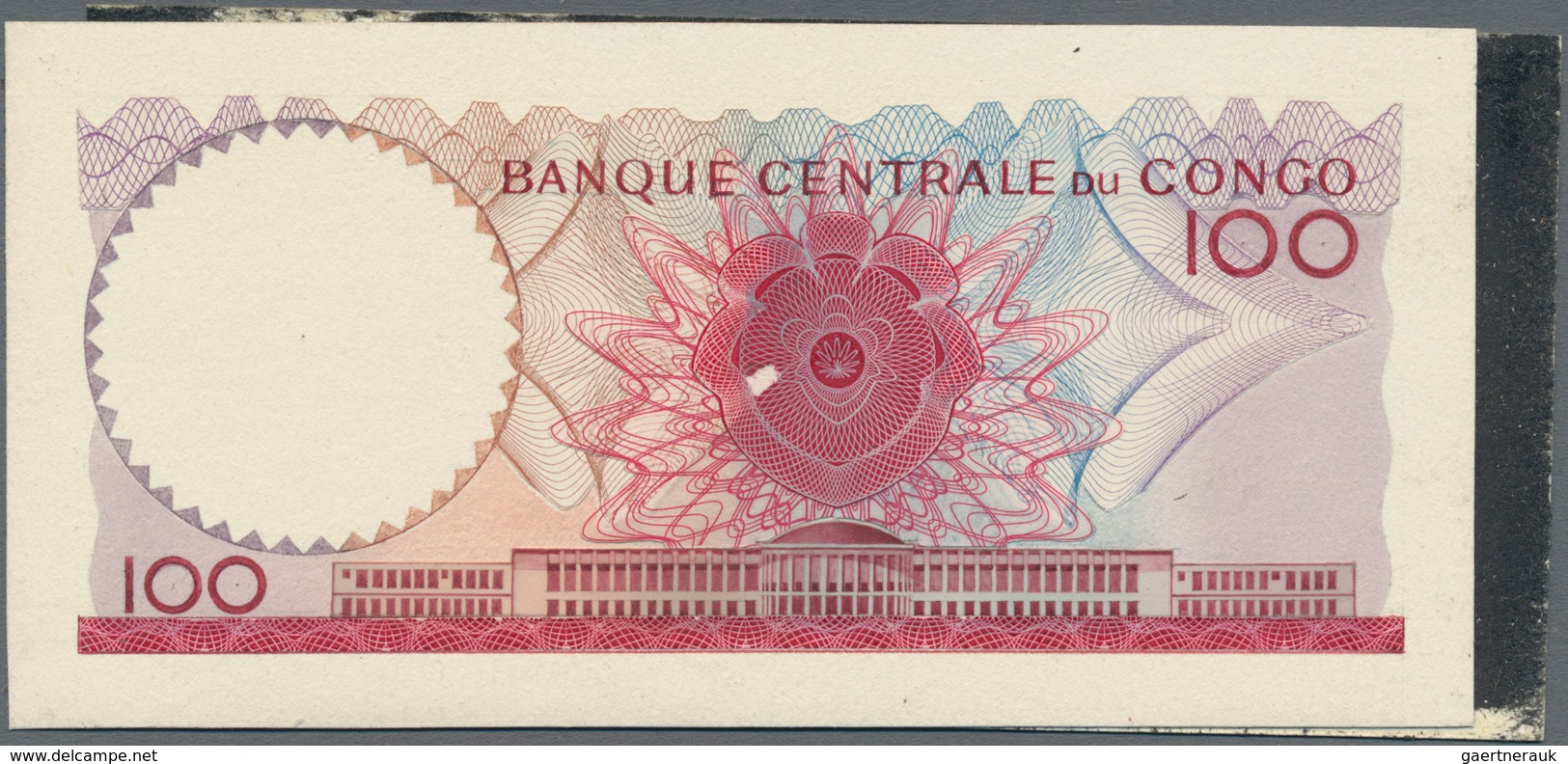 Congo / Kongo: Banque Central Du Congo - Zaire Front And Back Composite Essay For 100 Francs 1960 Wi - Non Classés