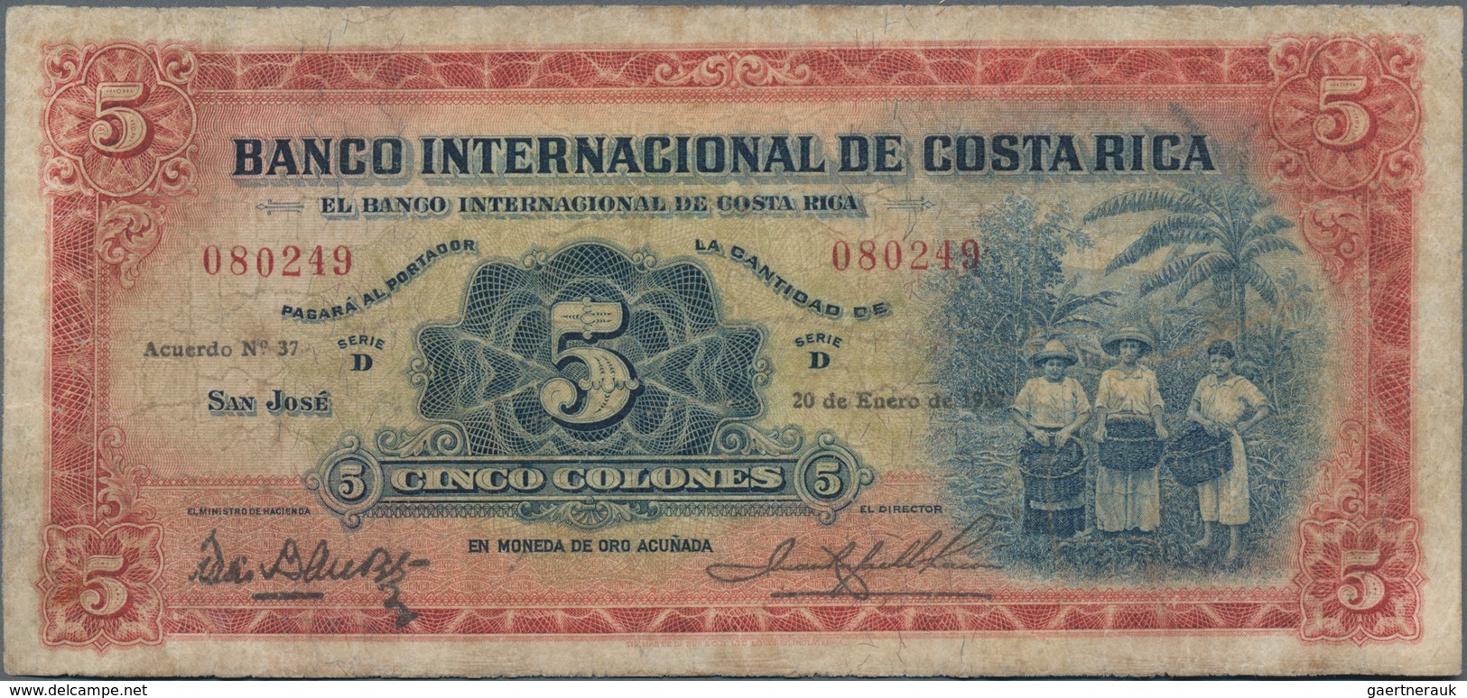 Costa Rica: El Banco Internacional De Costa Rica 5 Colones 1932, P.180, Rare And Seldom Offered Note - Costa Rica