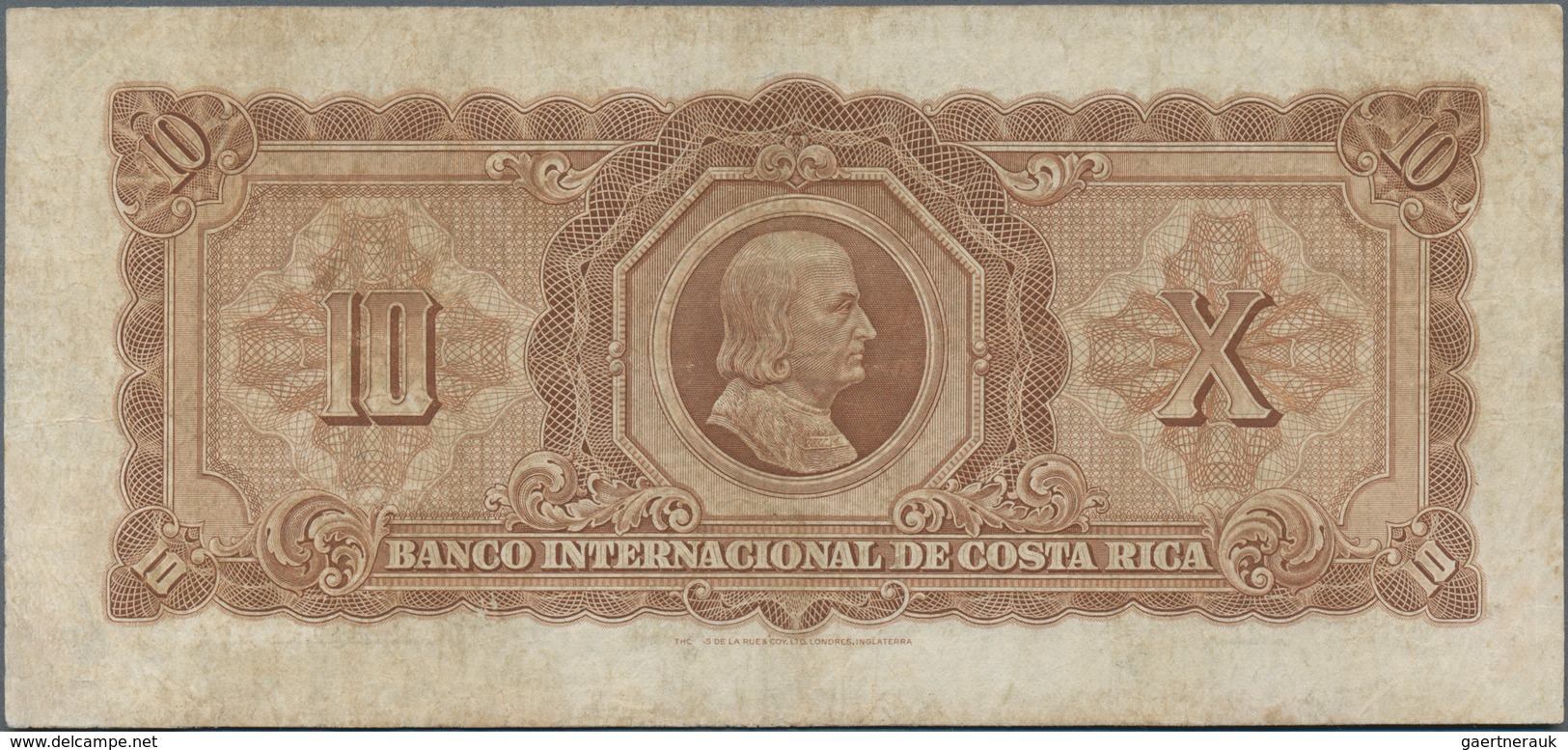 Costa Rica: El Banco Internacional De Costa Rica 10 Colones 1932 With Serial Number 117622, P.181, V - Costa Rica