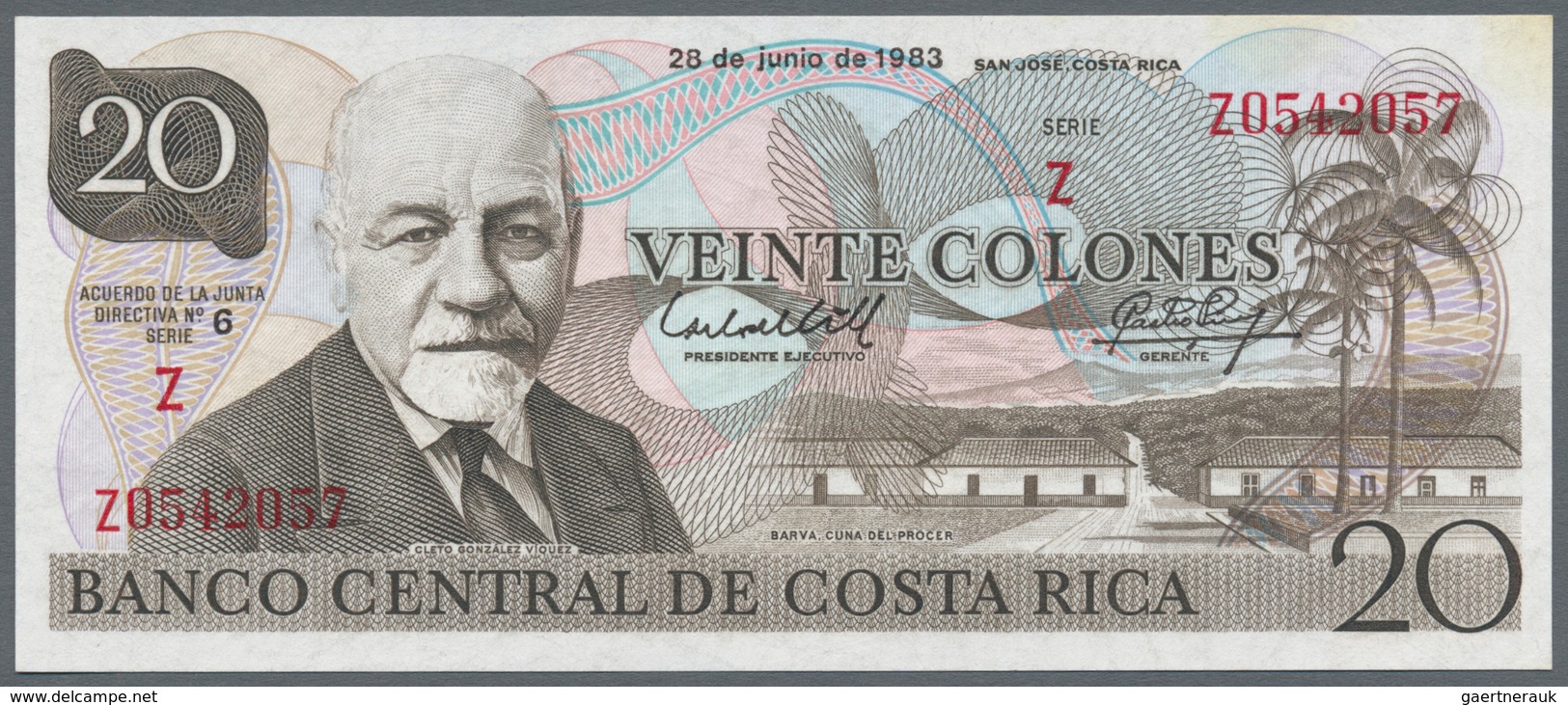 Costa Rica: Banco Central De Costa Rica 2 Colones 1967 Provisional Overprint Issue P.235 (VF) And 20 - Costa Rica