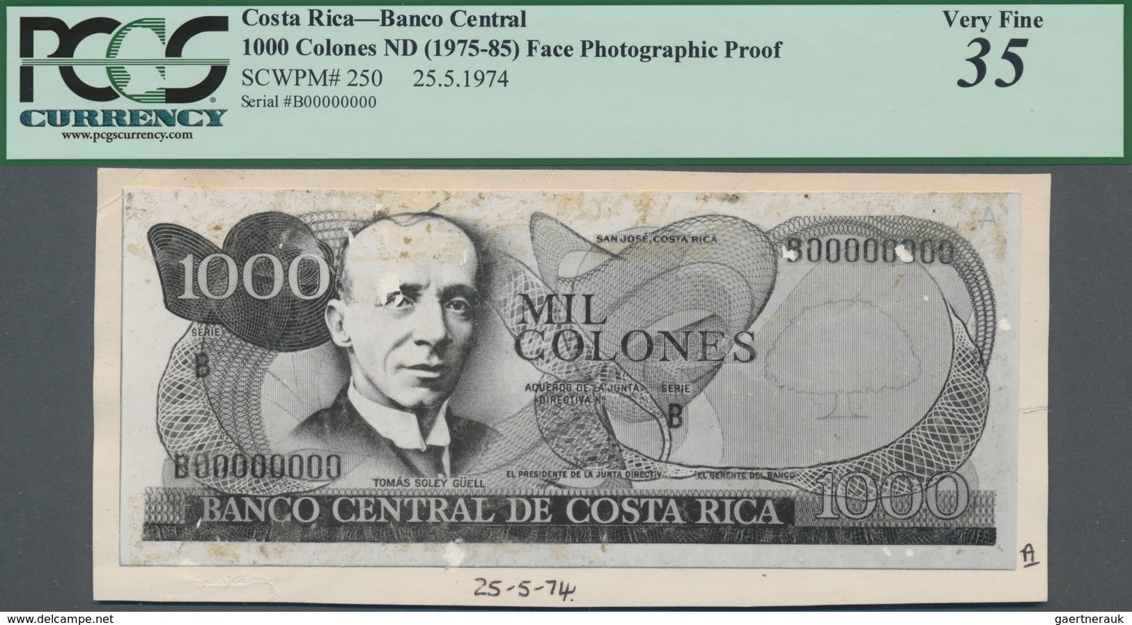 Costa Rica: Banco Central De Costa Rica Front And Reverse Photographic Proof For The 1000 Colones 19 - Costa Rica