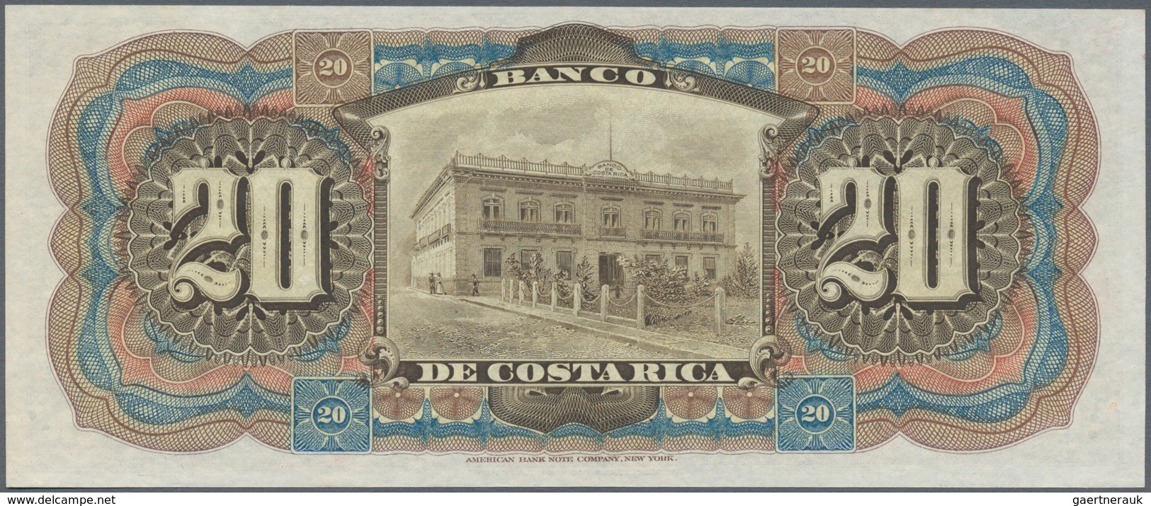 Costa Rica: 20 Colones 1901 P. S175r, Unsigned Remainder With Bright Colors In Crisp Original Condit - Costa Rica