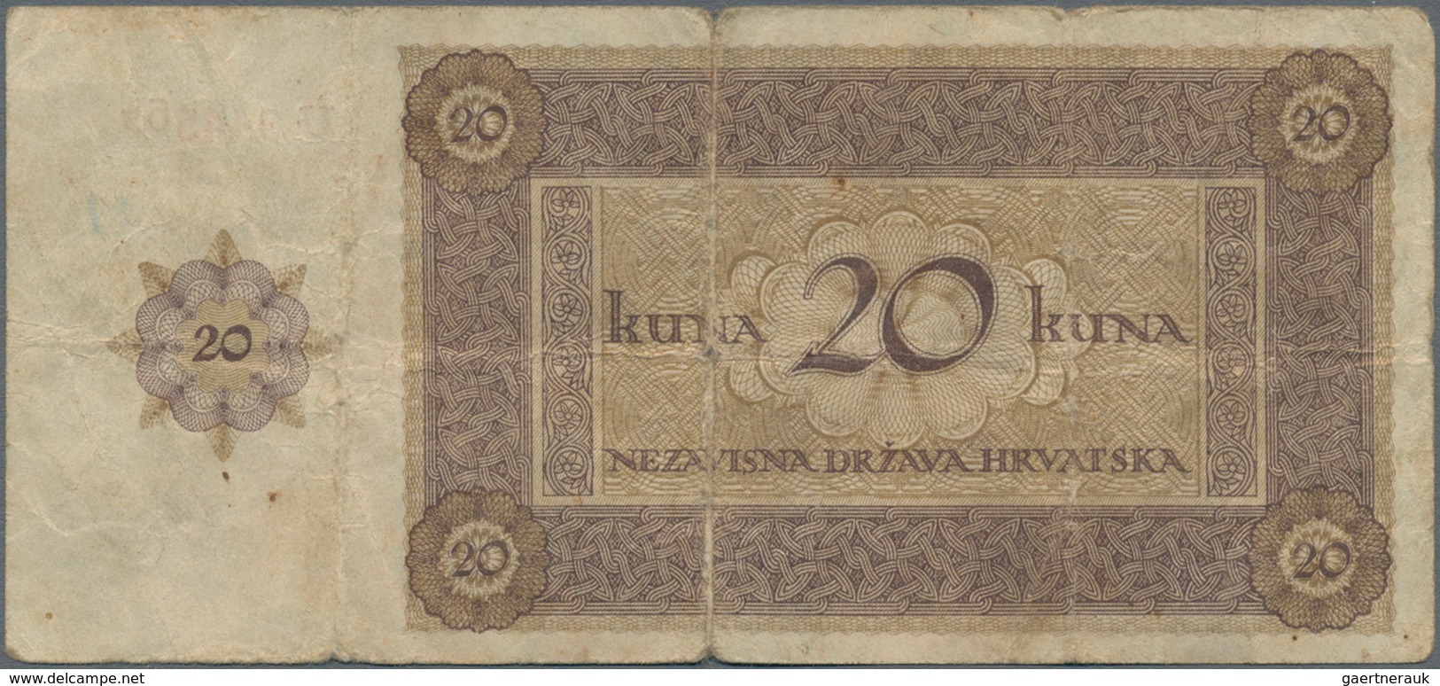 Croatia / Kroatien: Pair With 20 Kuna 1944 Single Letter Prefix P.9a (F-) And 100 Kuna 1943 P.11 (aU - Kroatien