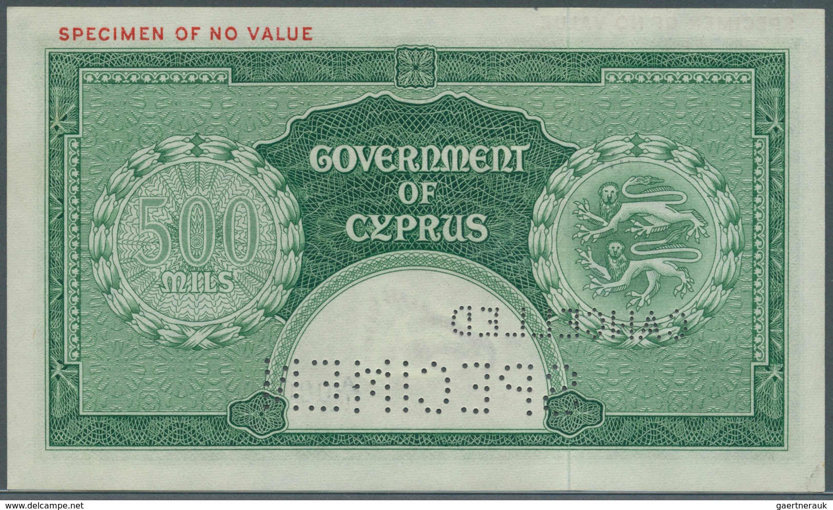 Cyprus / Zypern: 500 Mil 1955 SPECIMEN, P.34as With A Tiny Dint At Upper Right Corner, Otherwise Per - Chypre