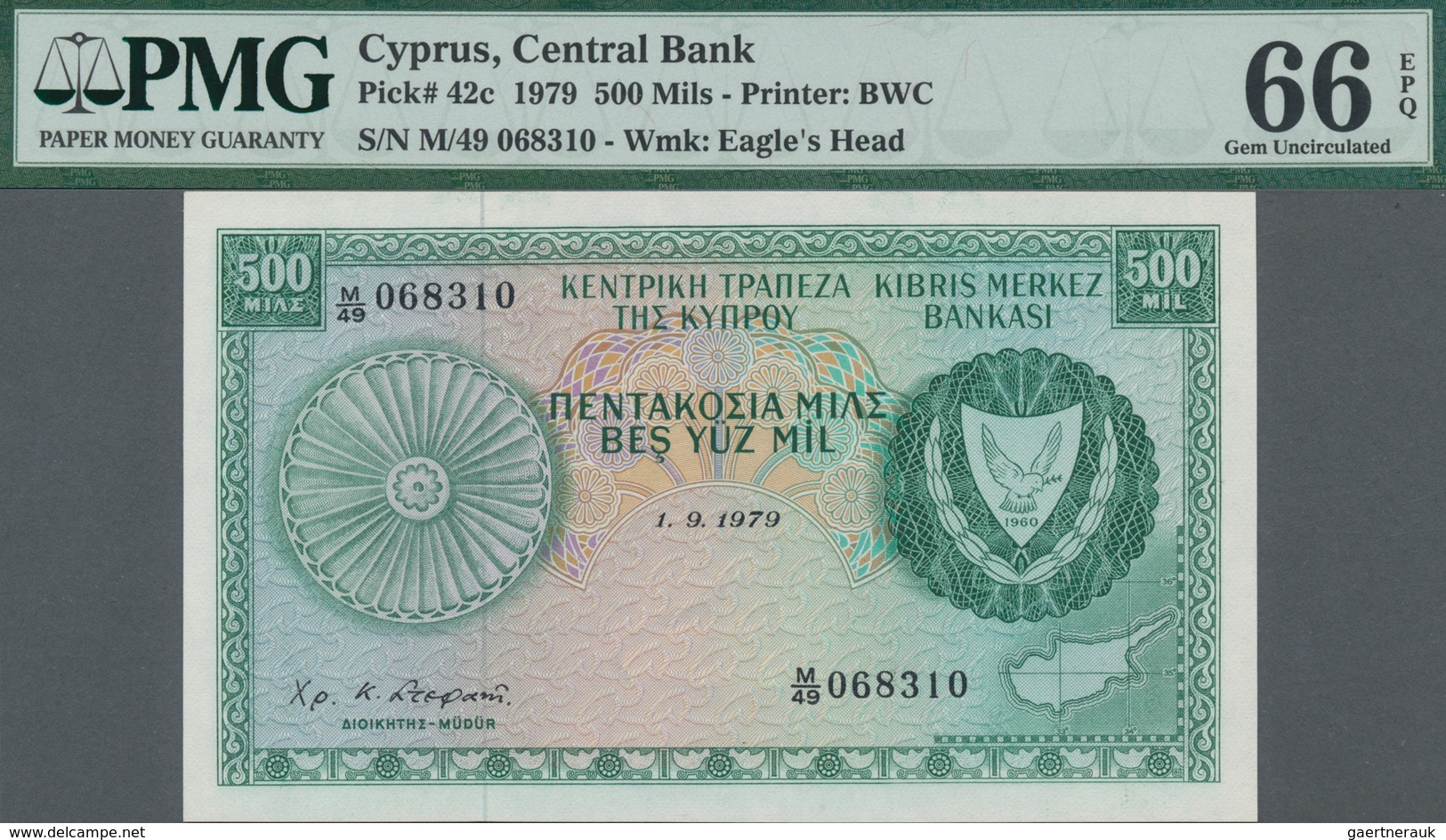 Cyprus / Zypern: Central Bank Of Cyprus, Set With 4 Banknotes Comprising 500 Mils 1979 P.42c PMG 66 - Chypre