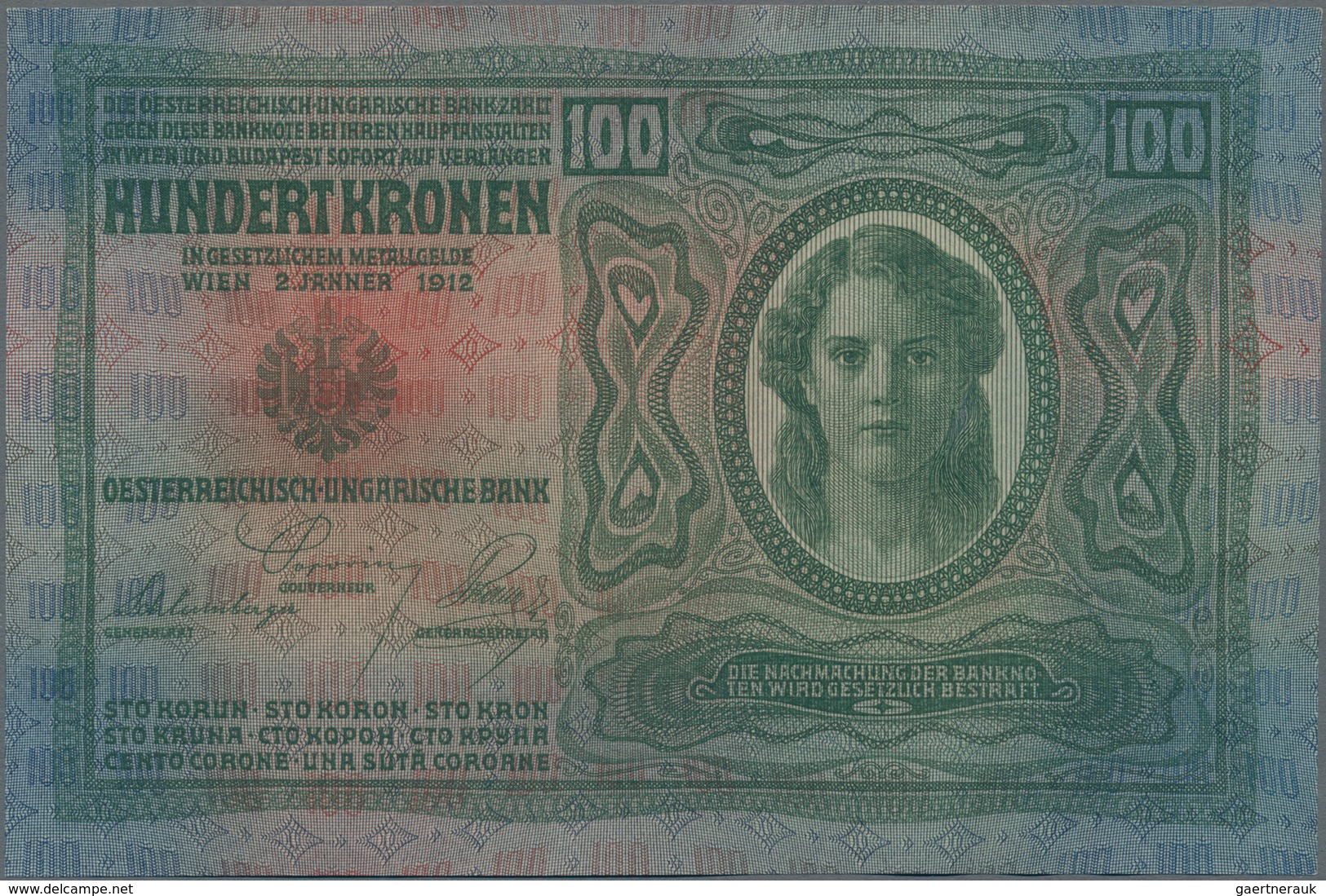 Czechoslovakia / Tschechoslowakei: Republika Československá 100 Korun 1912 (1919) With Adhesive "1 K - Czechoslovakia