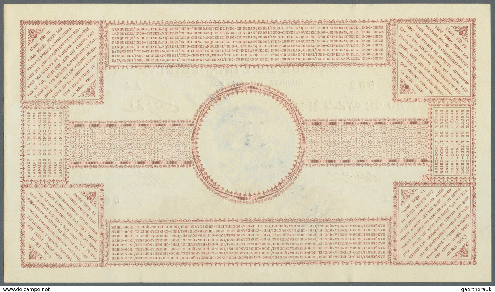 Djibouti / Dschibuti: 100 Francs 1920 Banque De L'Indochine With Stamp "Annule" P. 5(s), Highly Rare - Dschibuti