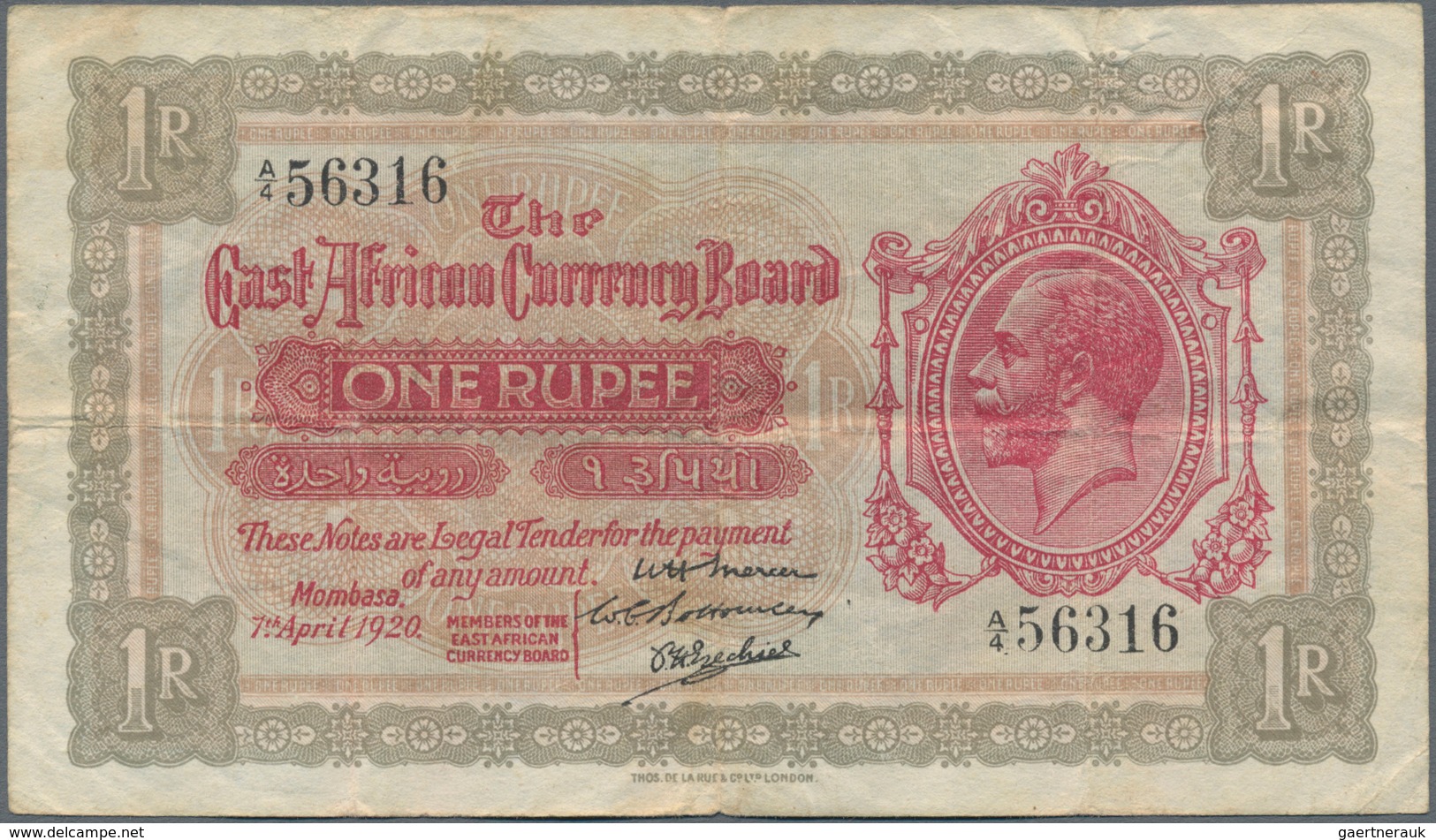 East Africa / Ost-Afrika: The East African Currency Board 1 Rupee 1920, P.7, Highly Rare Banknote In - Sonstige – Afrika