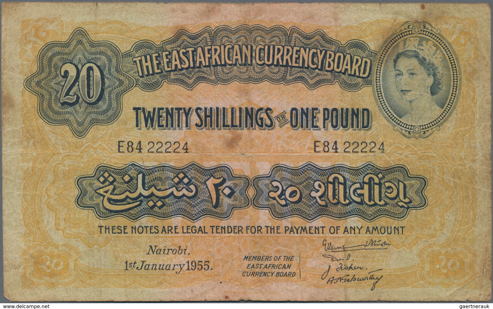 East Africa / Ost-Afrika: The East African Currency Board 20 Shillings 1955, P.35, Rare Banknote Wit - Autres - Afrique