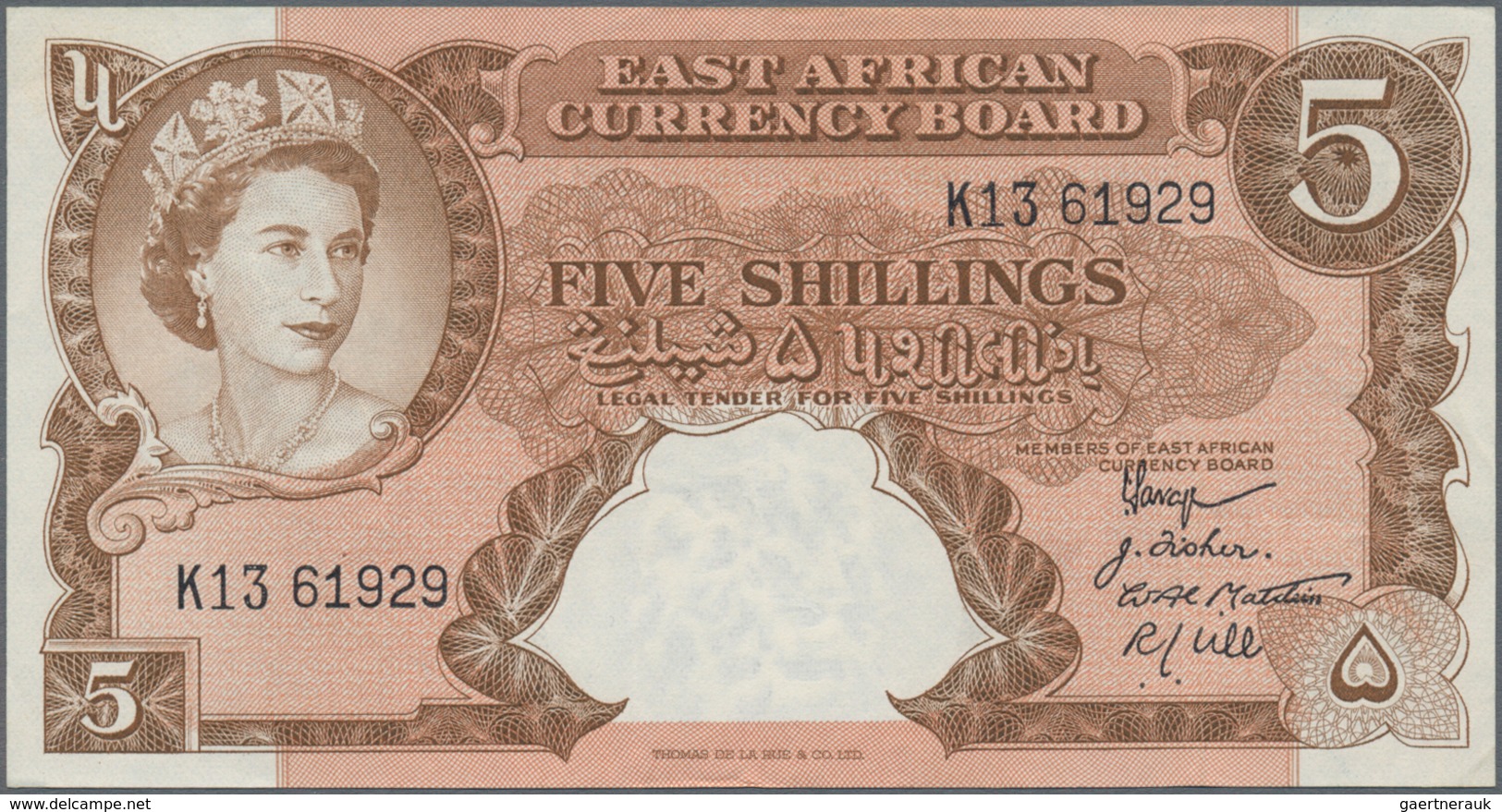 East Africa / Ost-Afrika: The East African Currency Board 5 Shillings ND(1958-60) Queen Elizabeth II - Other - Africa