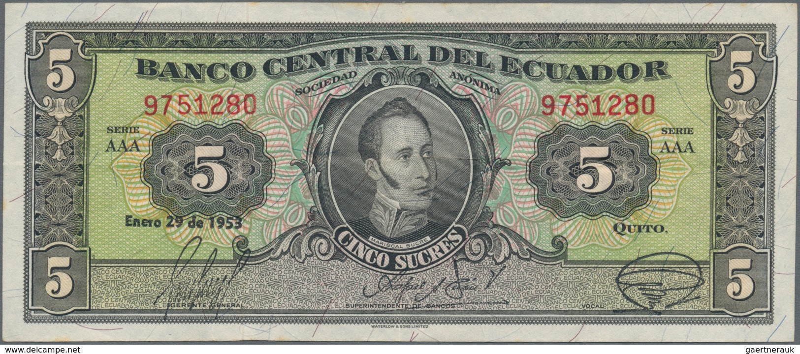 Ecuador: El Banco Central Del Ecuador 5 Sucres 1938 P.84d (VF), 5 Sucres 1945 P.91b (VF+) And Banco - Equateur