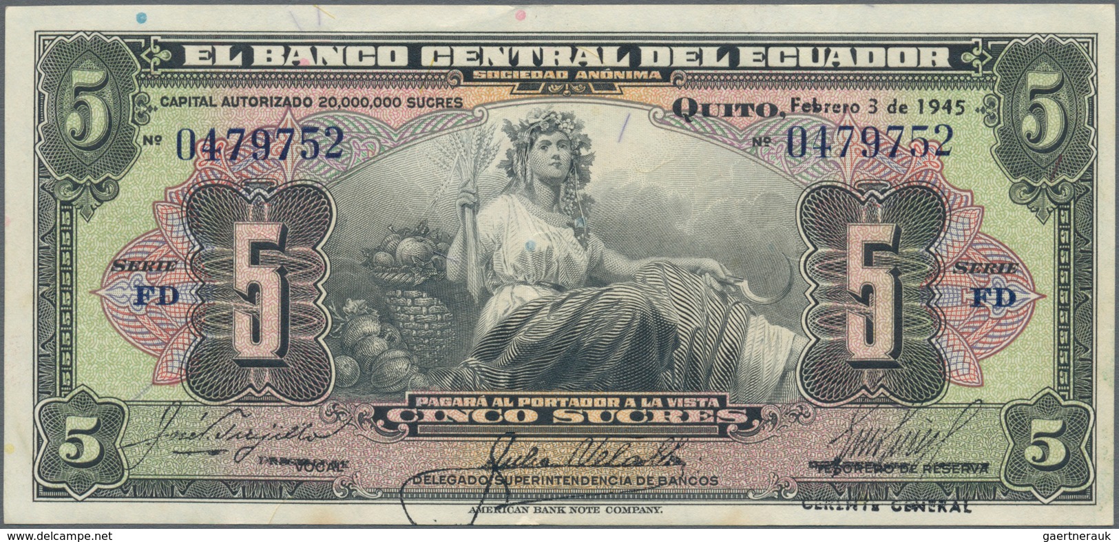 Ecuador: El Banco Central Del Ecuador 5 Sucres 1938 P.84d (VF), 5 Sucres 1945 P.91b (VF+) And Banco - Equateur