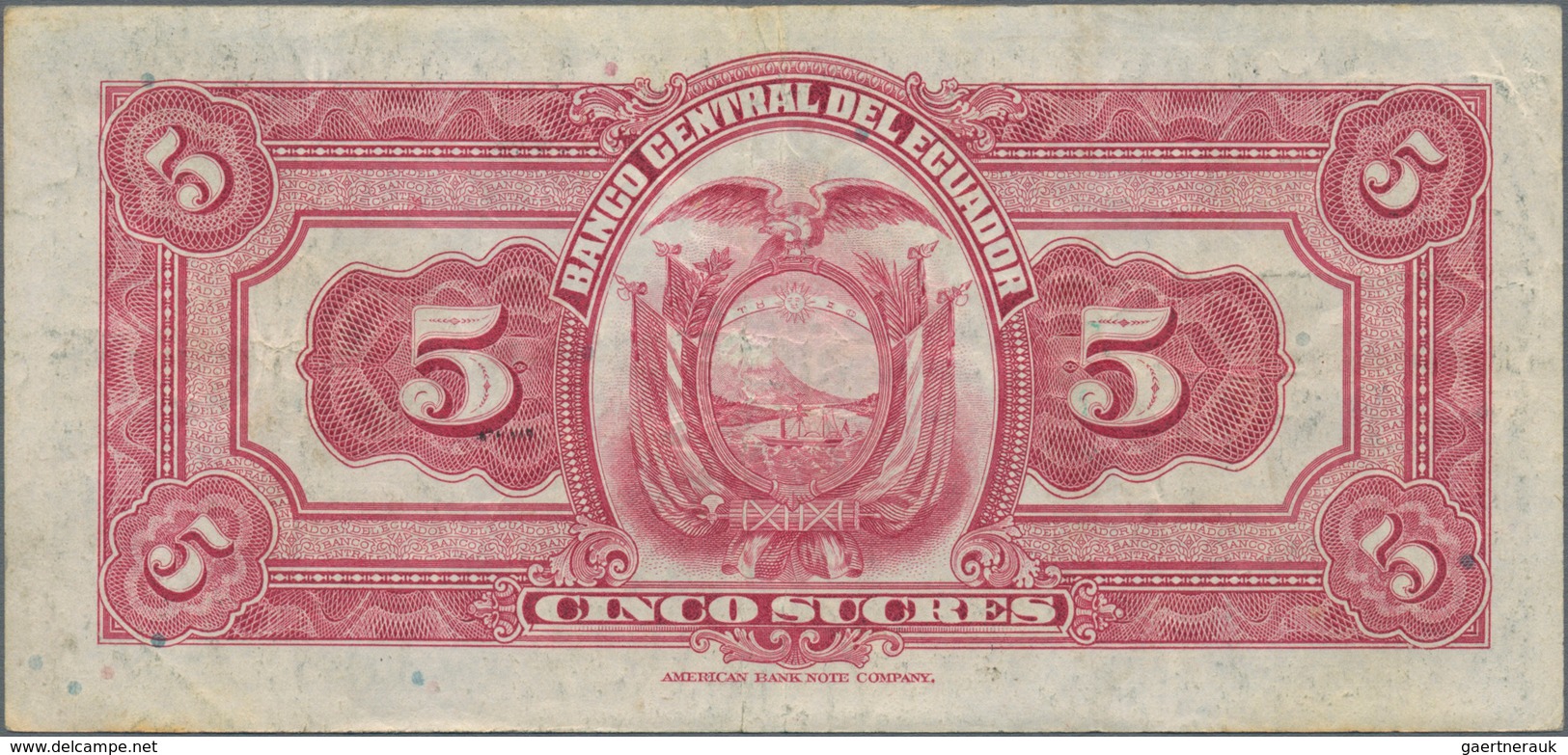 Ecuador: El Banco Central Del Ecuador 5 Sucres 1938 P.84d (VF), 5 Sucres 1945 P.91b (VF+) And Banco - Equateur