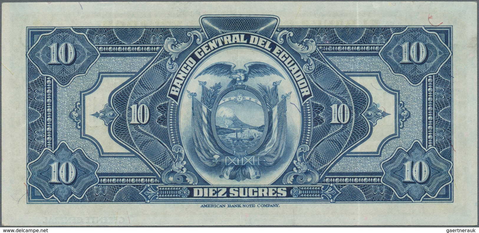 Ecuador: El Banco Central Del Ecuador 10 Sucres 1949 With Text "Capital Autorizado 20.000.000 Sucres - Ecuador