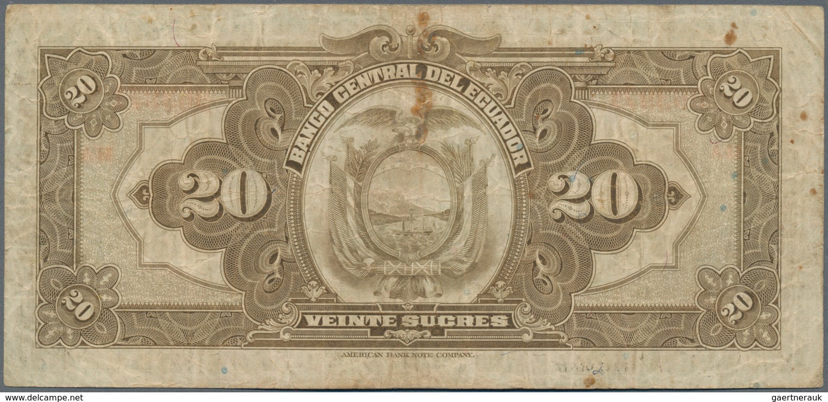 Ecuador: Banco Central Del Ecuador 20 Sucres 1939 Of The "Capital Autorizado 20.000.000 Sucres" Issu - Equateur