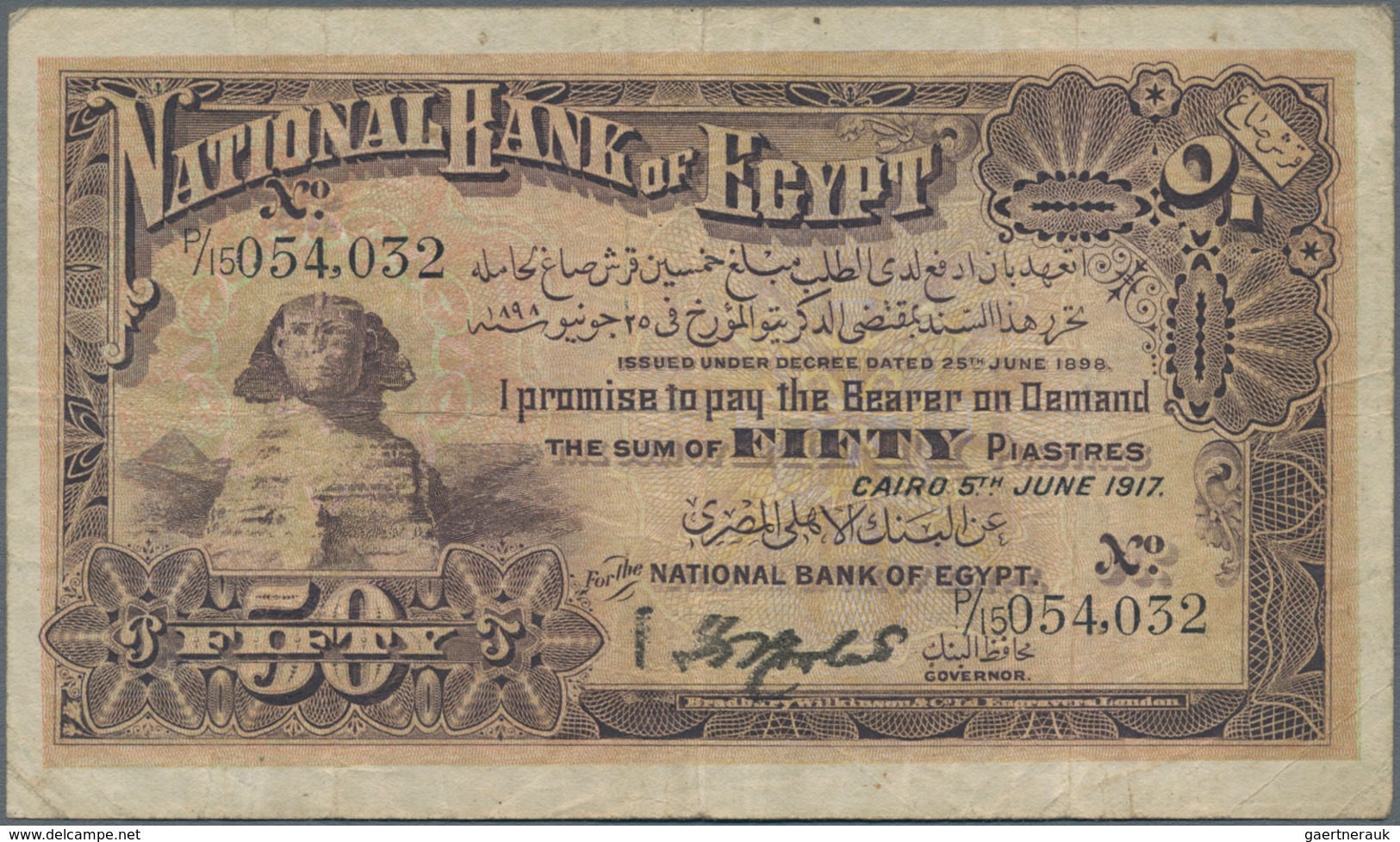 Egypt / Ägypten: National Bank Of Egypt 50 Piastres June 5th 1917, P.11, Great Note In Nice Original - Egypte