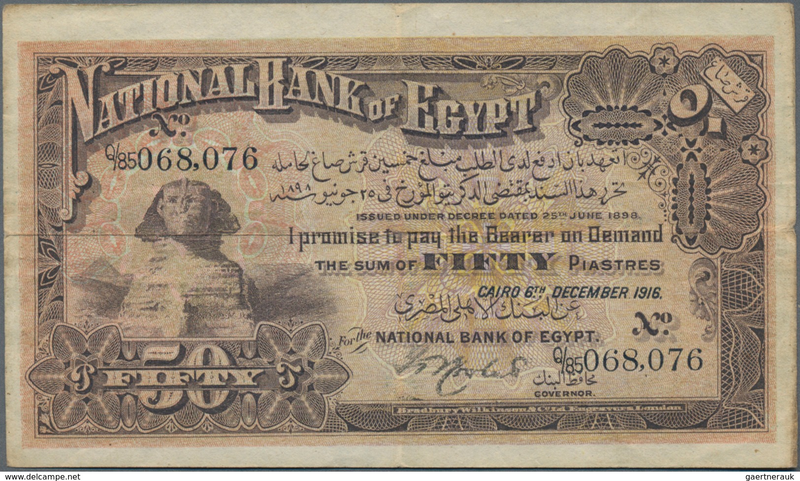 Egypt / Ägypten: National Bank Of Egypt 50 Piastres 1916, P.11, Highly Rare And Very Popular Note In - Aegypten