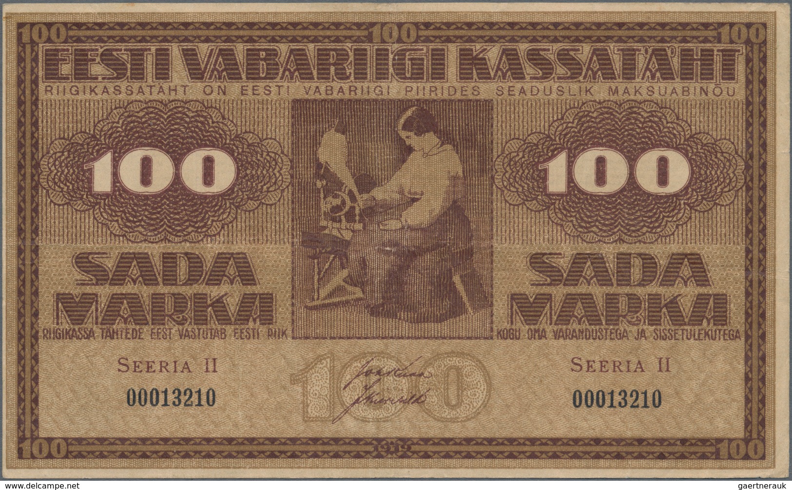 Estonia / Estland: 100 Marka 1919 With Seeria II, P.48b, Still Great Original Shape With A Few Folds - Estland