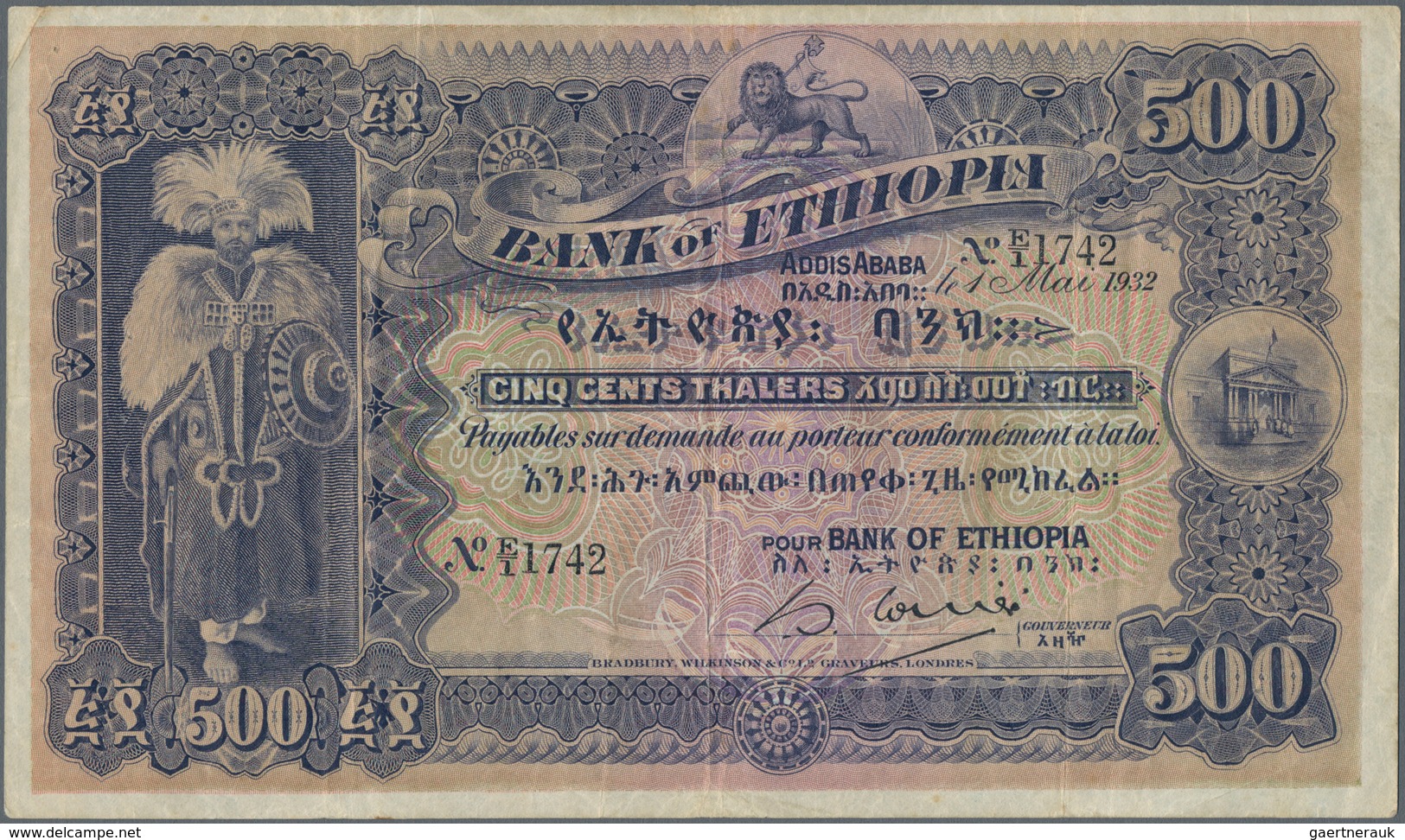 Ethiopia / Äthiopien: Bank Of Ethiopia 500 Thalers 1932, P.11, Great And Very Popular Note In Nice C - Aethiopien